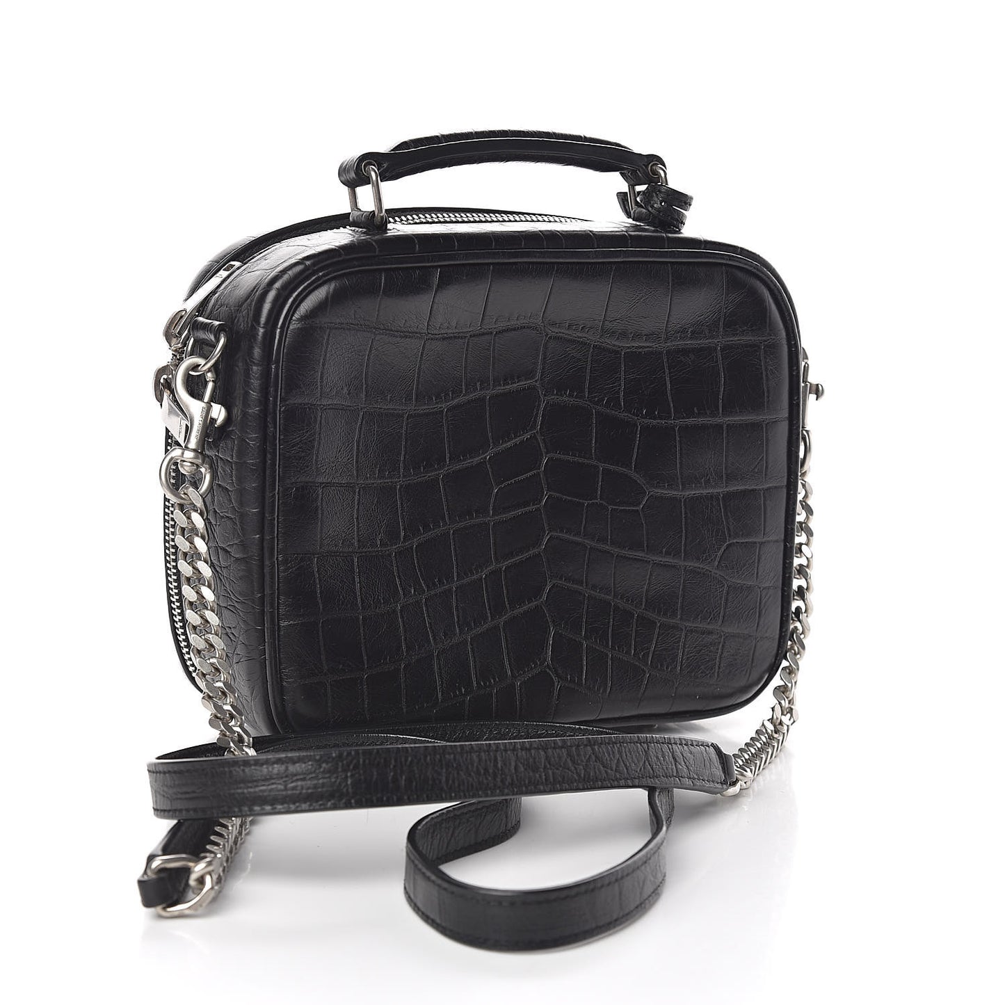 Calfskin Crocodile Embossed Monogram Lunch Box Bag Black