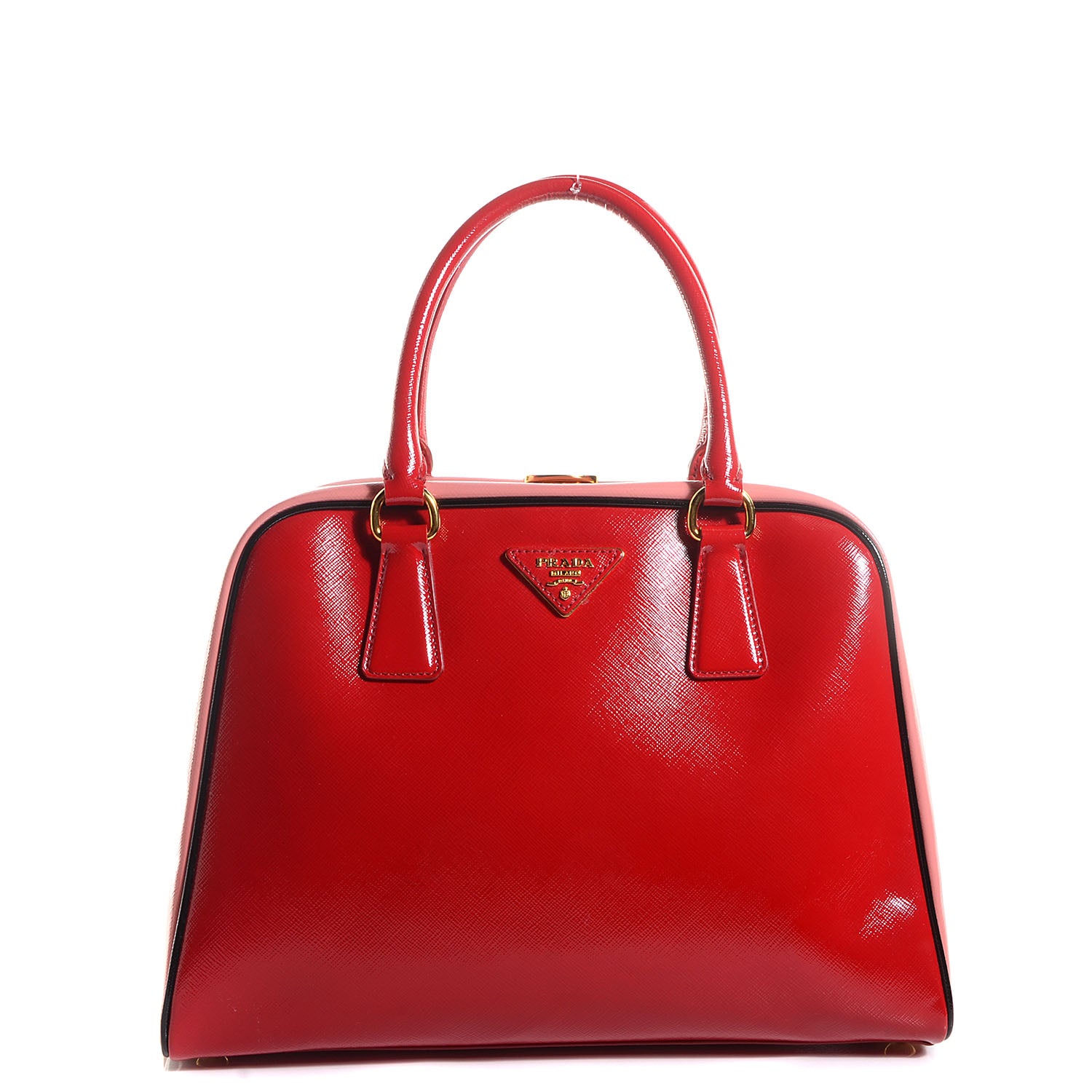 Prada Saffiano Vernice Pyramid Bag Rosso Geranio Black 1 of 9