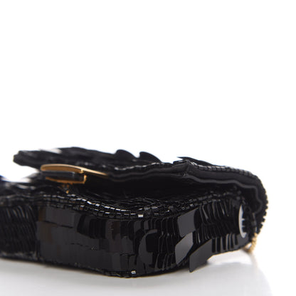 Fendi Sequin Paillettes Shiny Nappa Sex and the City Nano Baguette Belt Charm Black 7 of 10