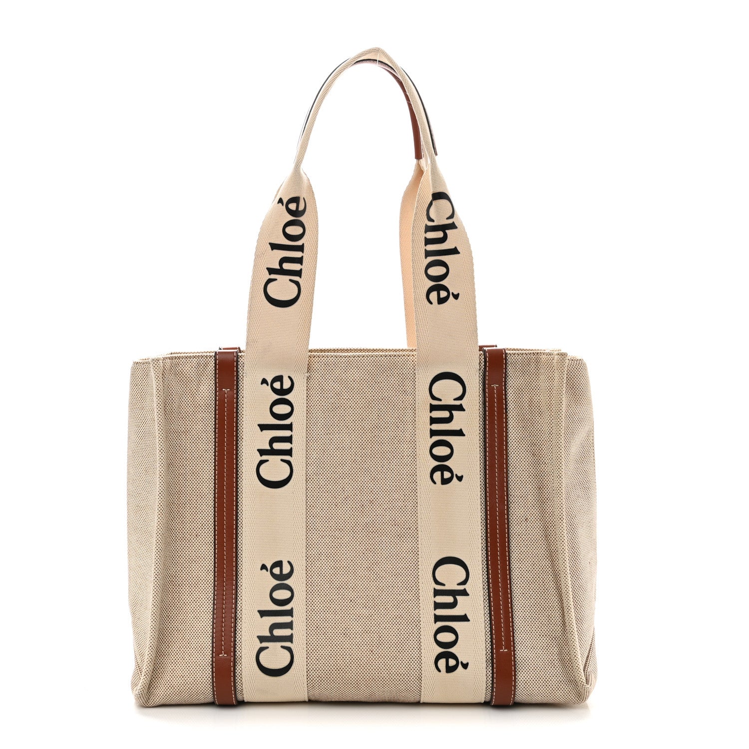 Chloe Cotton Calfskin Medium Woody Ribbon Tote White Brown 1 of 10