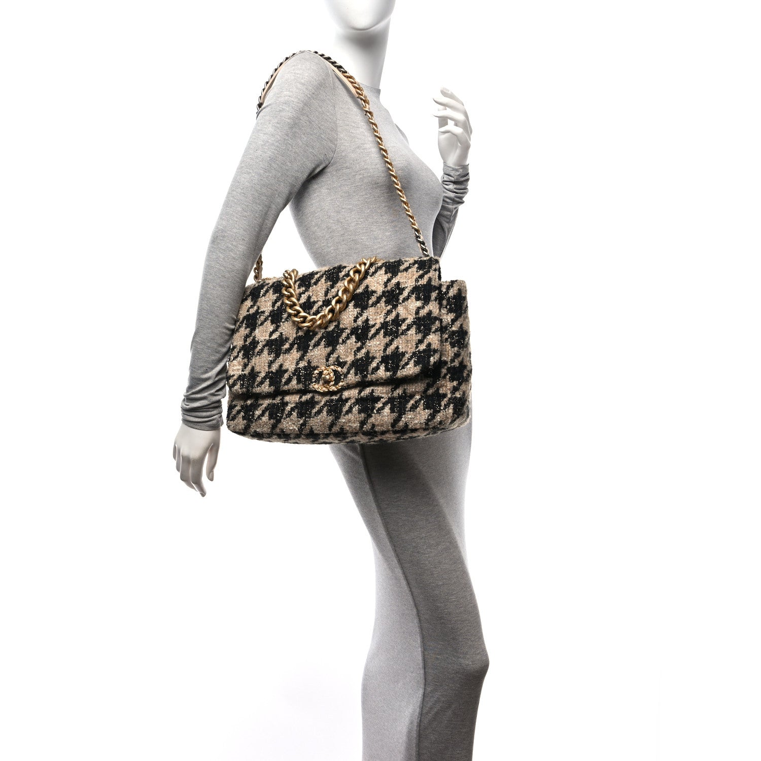 Chanel Tweed Maxi Chanel 19 Flap Beige Black 2 of 10