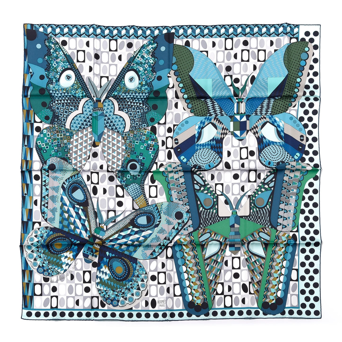Silk Les Ailes De La Soie Scarf 90 Turquoise Gris Vert