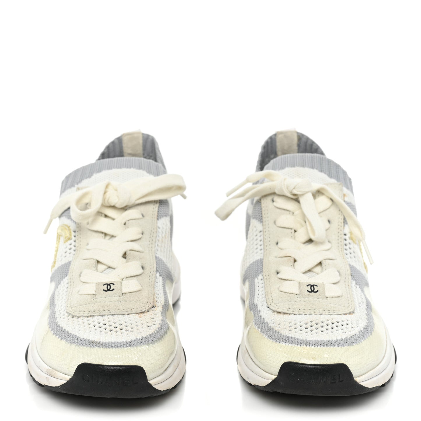 Fabric Suede Calfskin Stretch CC Sneakers 37.5 White Grey