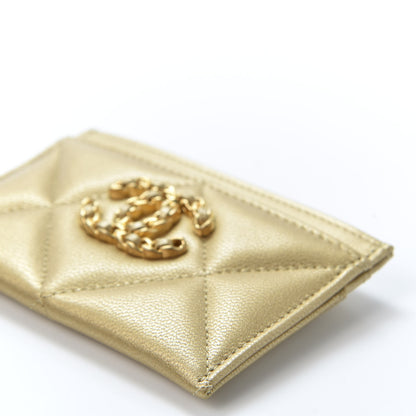 Chanel Metallic Goatskin Quilted Chanel 19 Card Holder Gold 6 of 9