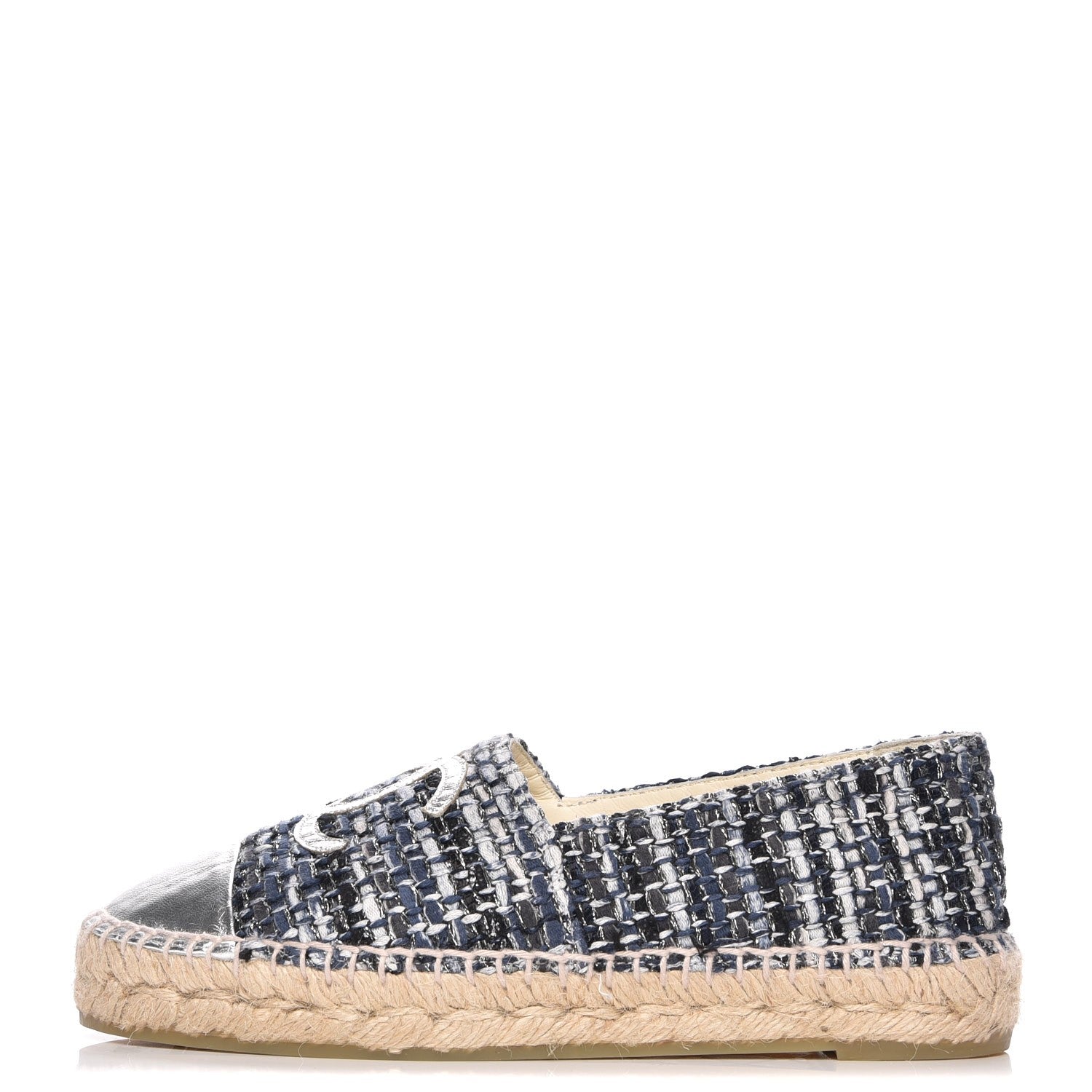 Chanel Metallic Tweed Lambskin CC Espadrilles 35 Blue Black Silver 1 of 9