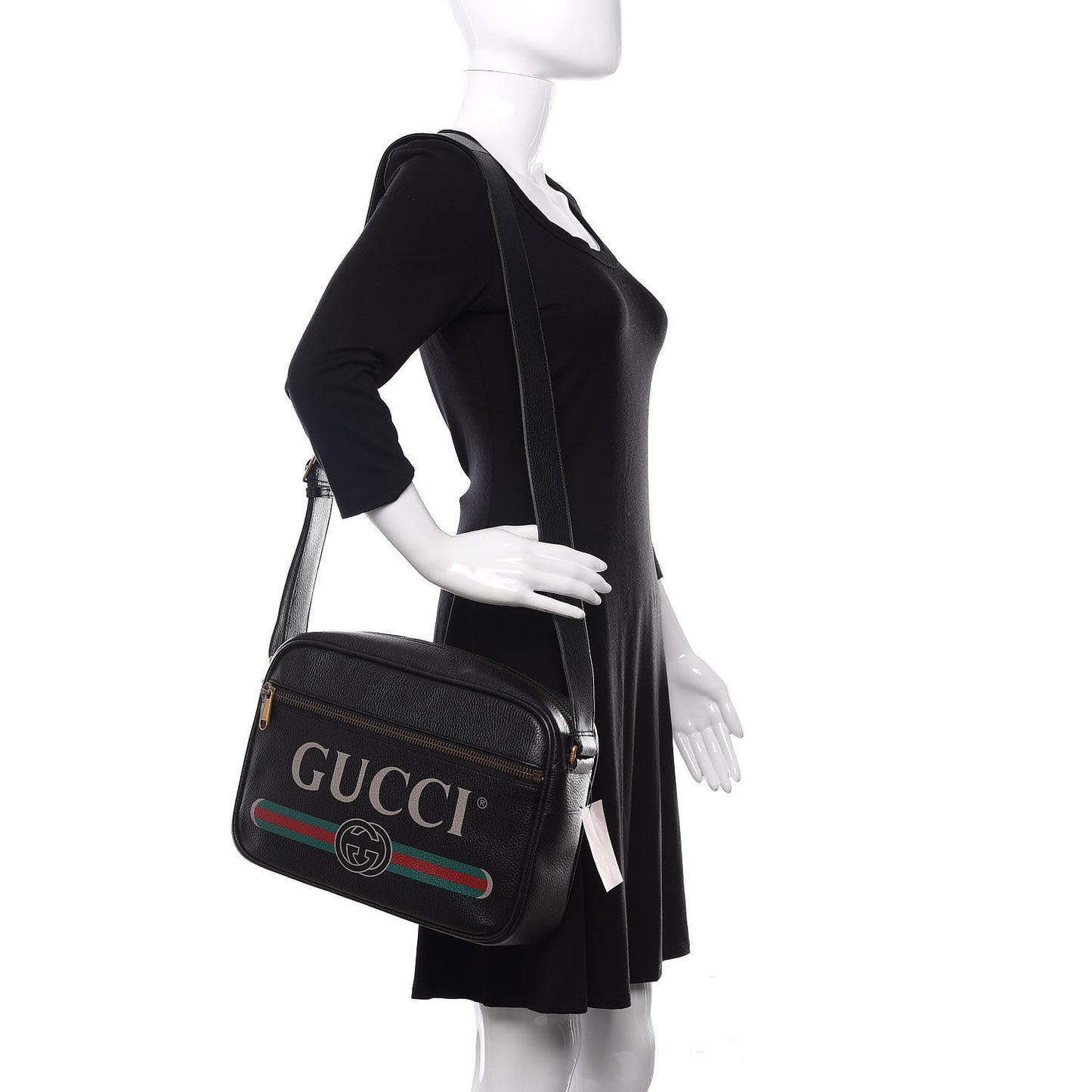 Pebbled Calfskin Logo Messenger Bag Black