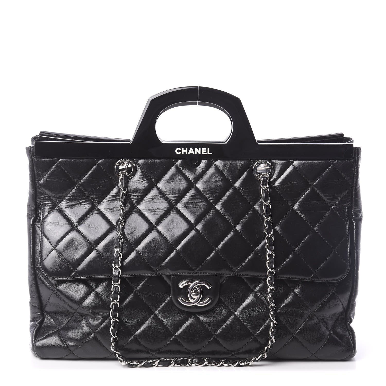 Chanel Glazed Calfskin Quilted Large CC Delivery Tote Black 1 of 10