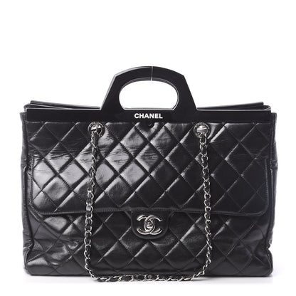 Chanel Glazed Calfskin Quilted Large CC Delivery Tote Black 1 of 10