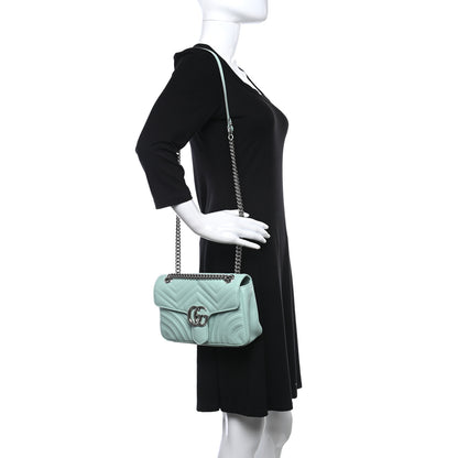 Gucci Calfskin Matelasse Small GG Marmont Shoulder Bag Water Green 2 of 15