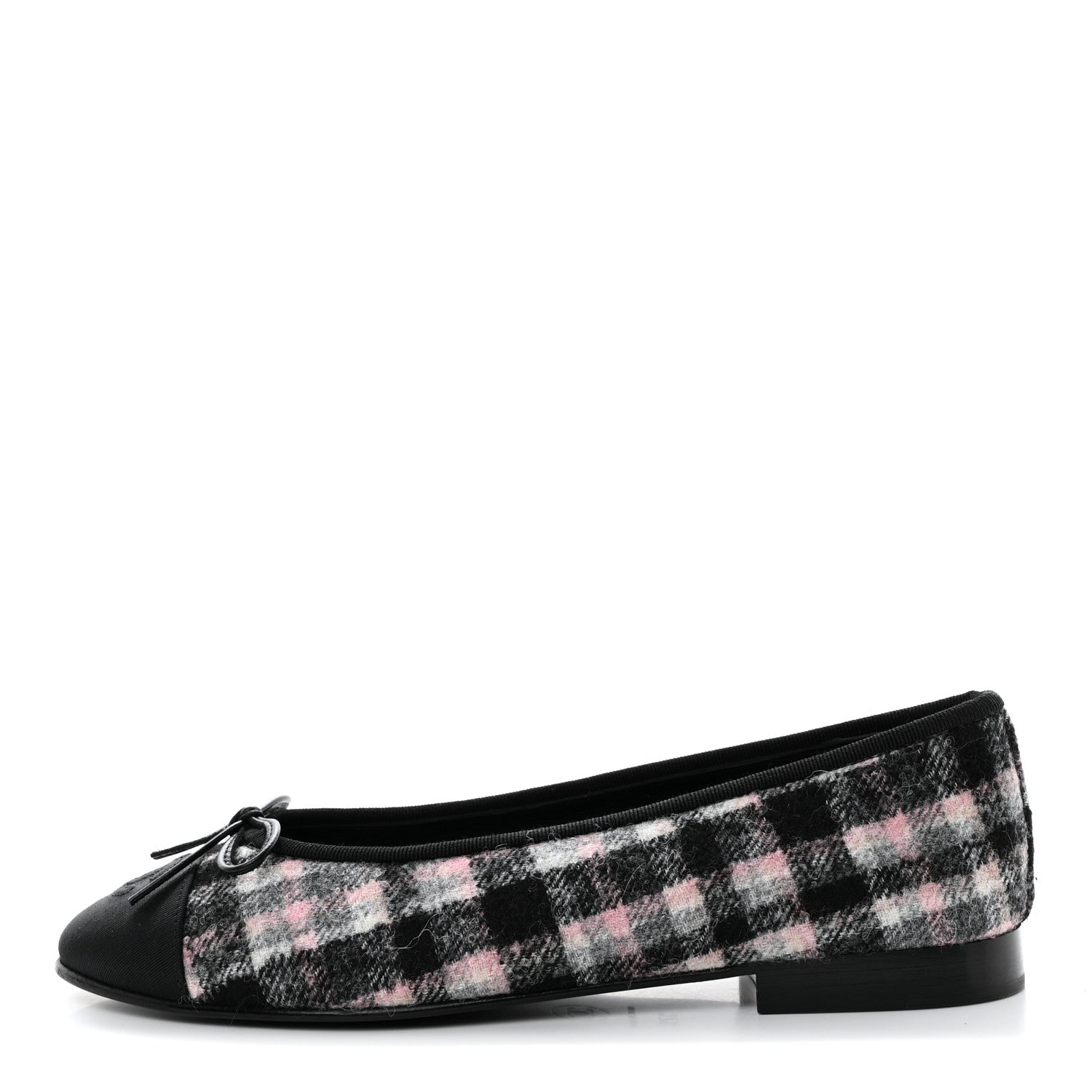 Chanel Alpaca Tweed Grosgrain Cap Toe Ballerina Flats 37.5 Pink Ivory Black 1 of 9