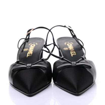 Chanel Lambskin Satin Slingback Cap Toe Bow Pumps 39.5 Black 3 of 13