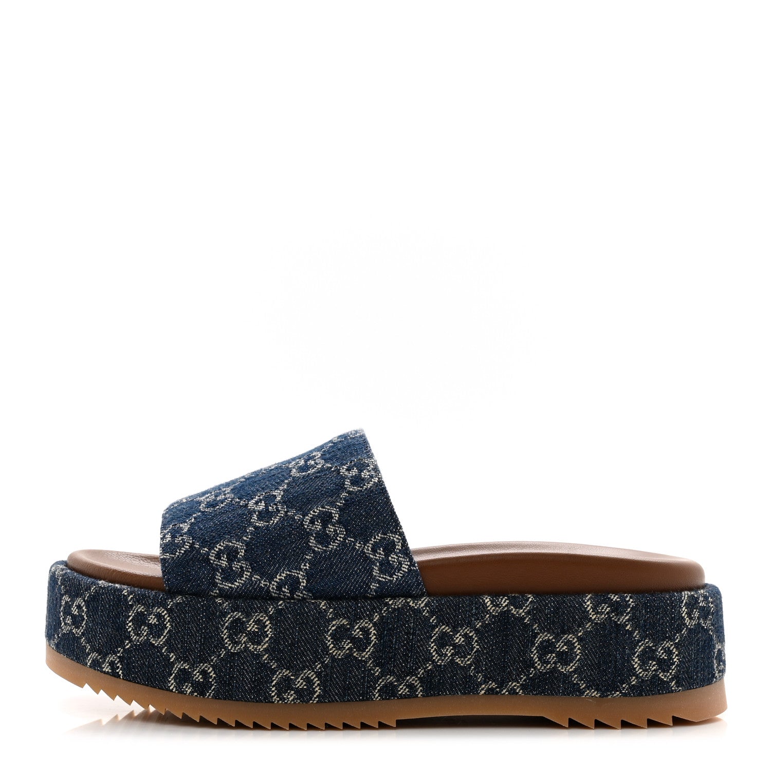 Gucci New Denim GG Monogram Angelina Platform 55mm Slide Sandals 36.5 Blue Tea 1 of 9