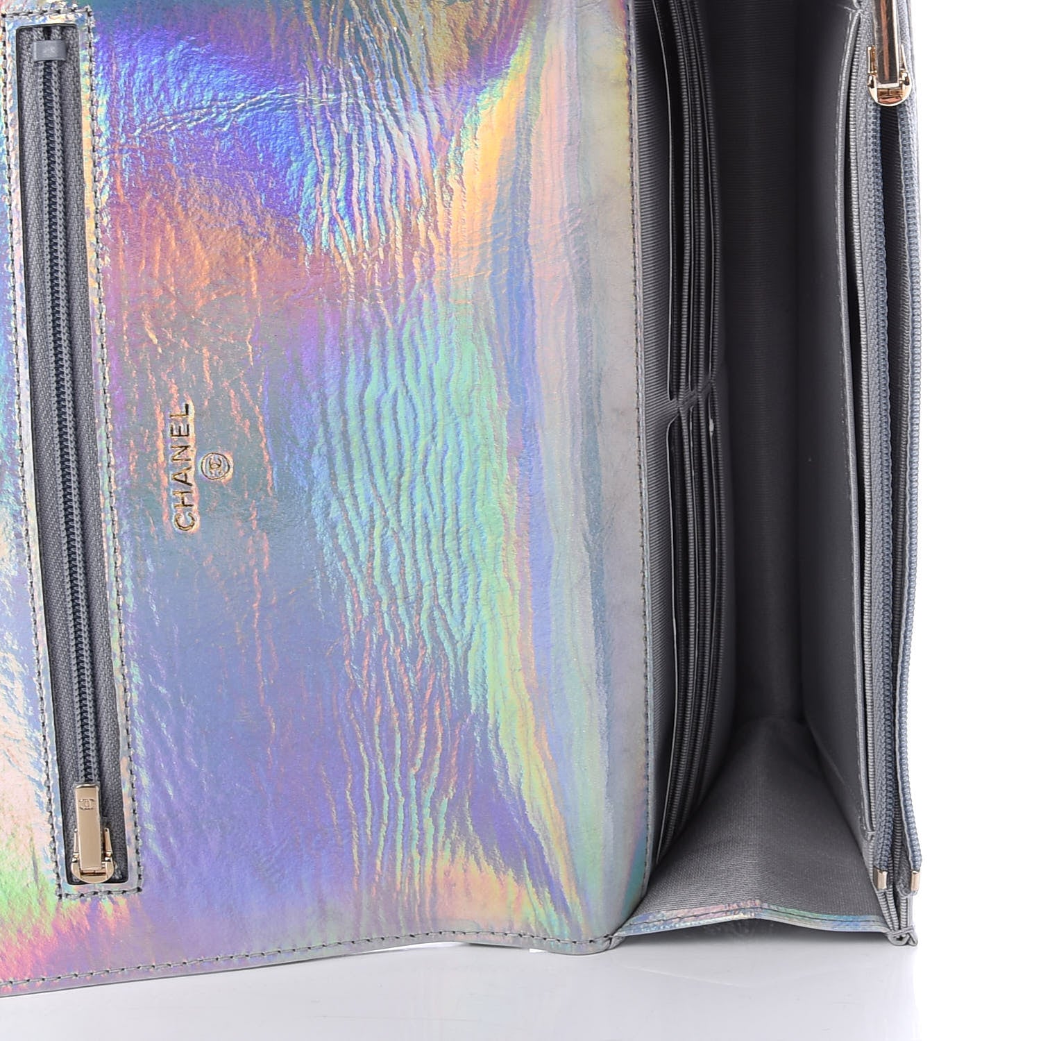 Chanel Iridescent Goatskin Quilted Wallet On Chain WOC Silver 5 of 11