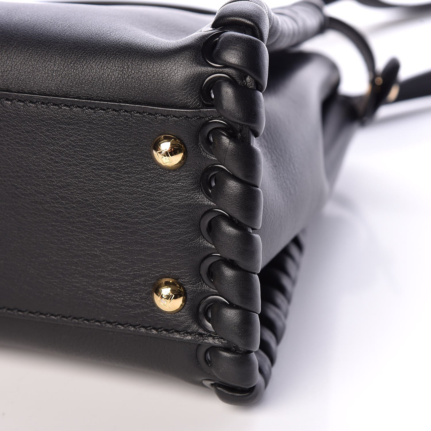 Fendi Vitello Seta Lace Up Medium Peekaboo Iconic Satchel Black 6 of 11