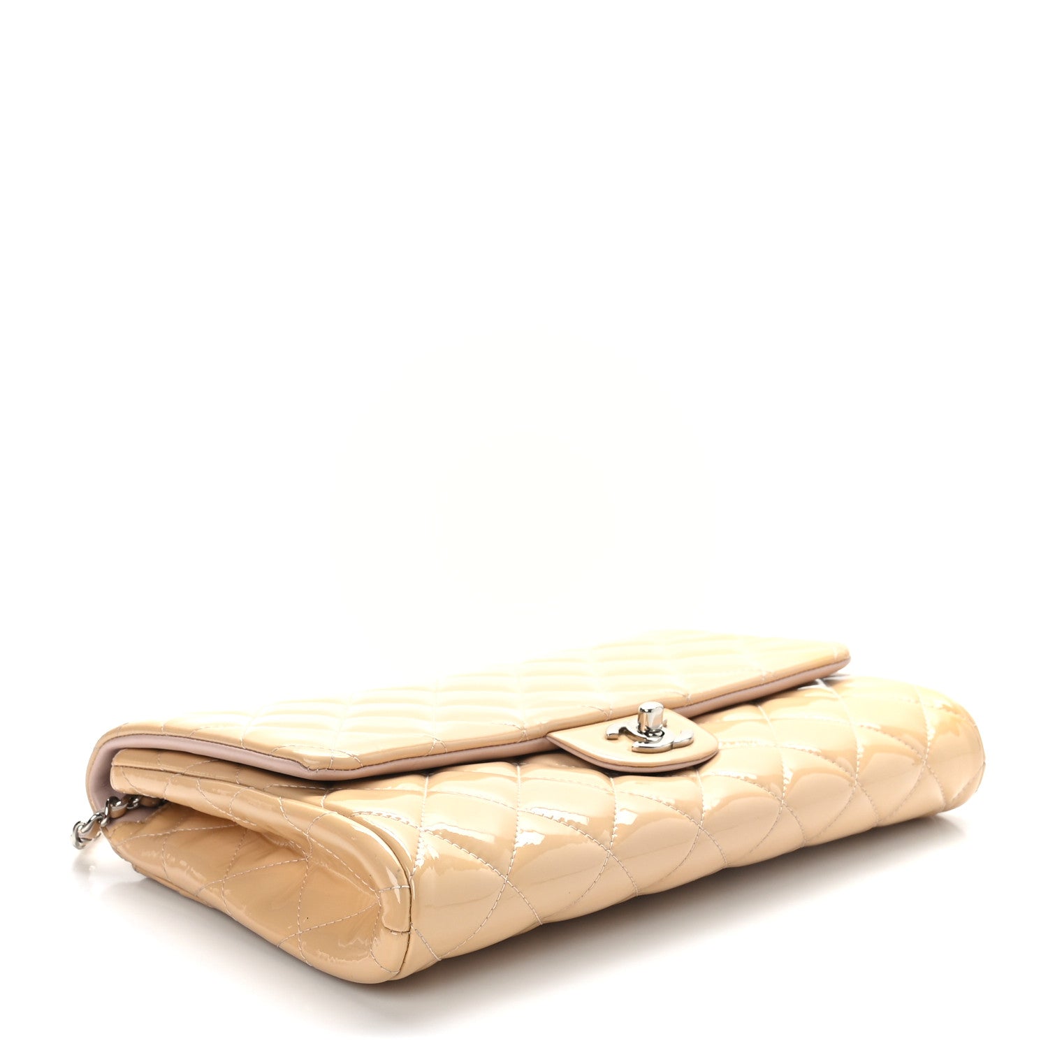 Chanel Patent Quilted Clutch with Chain Flap Beige 4 of 11