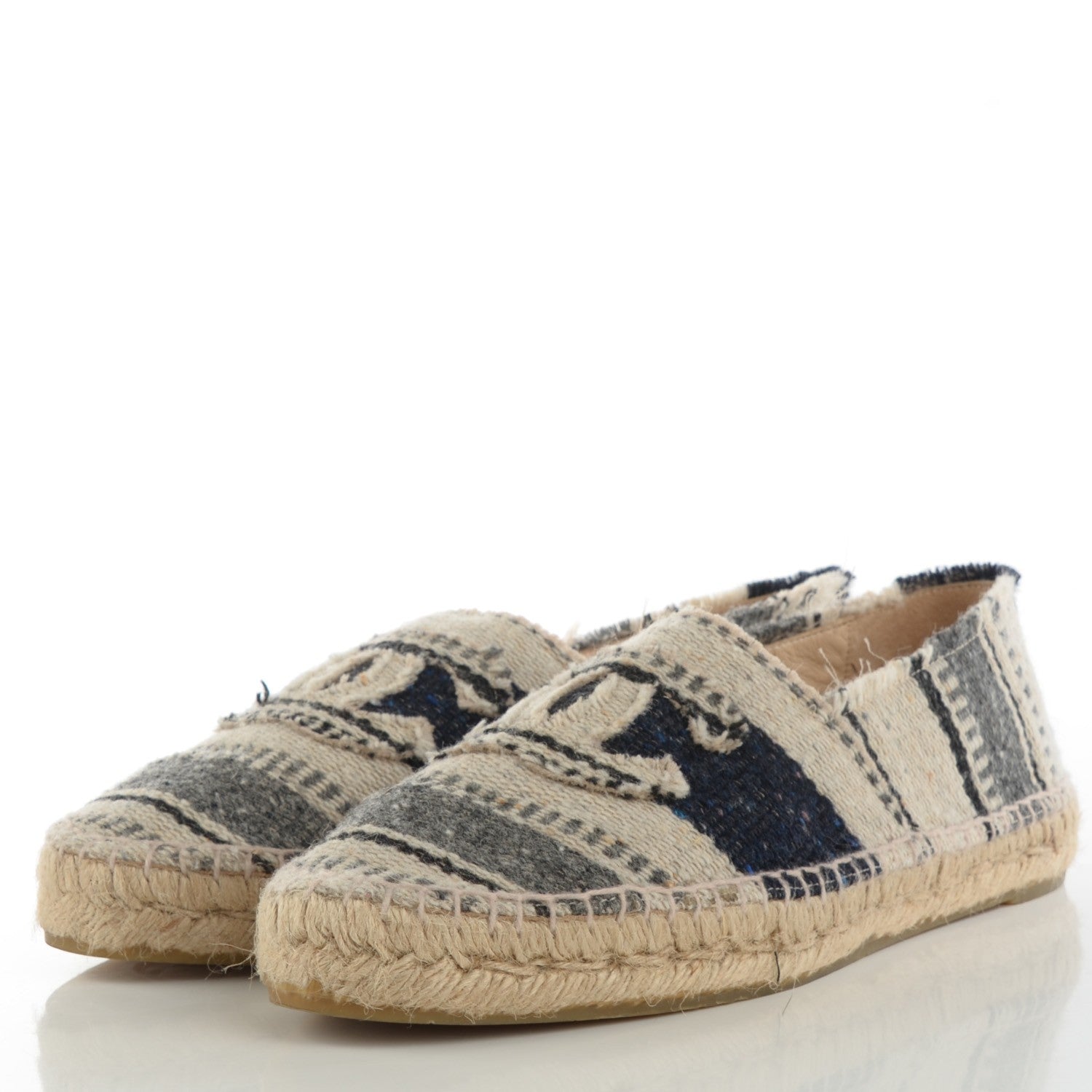 Chanel Toile Striped Espadrilles 41 Beige 3 of 11