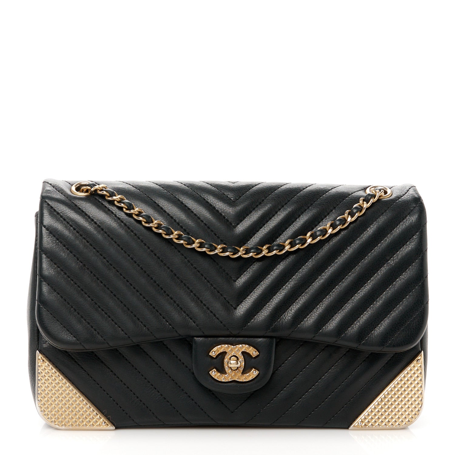 Chanel Calfskin Chevron Quilted Rock The Corner Flap Black 1 of 11