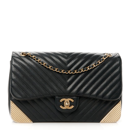 Chanel Calfskin Chevron Quilted Rock The Corner Flap Black 1 of 11