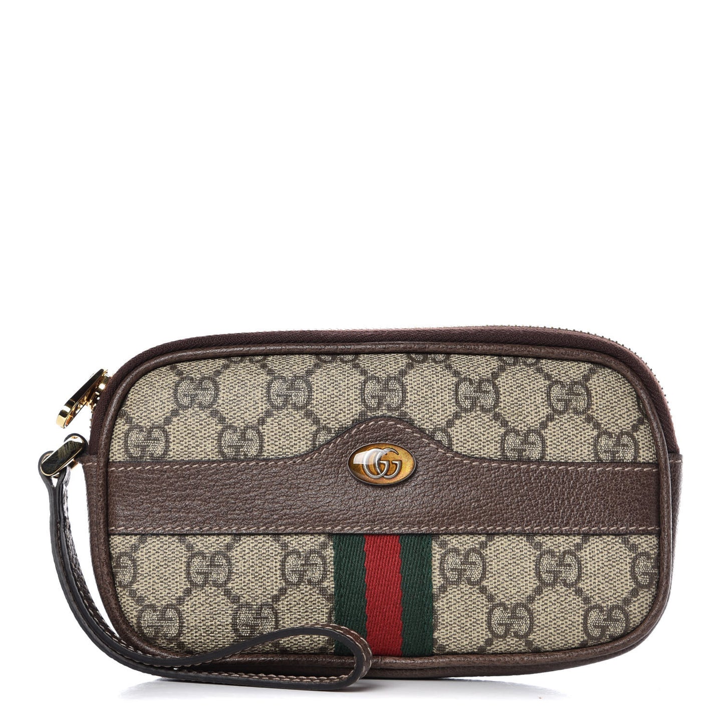 GG Supreme Monogram Ophidia Phone Case Wristlet Brown