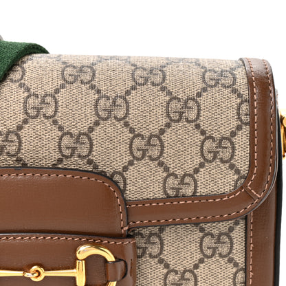 Gucci GG Supreme Monogram Azalea Calfskin Web Mini Horsebit 1955 Shoulder Bag Beige Ebony Brown Sugar 7 of 11