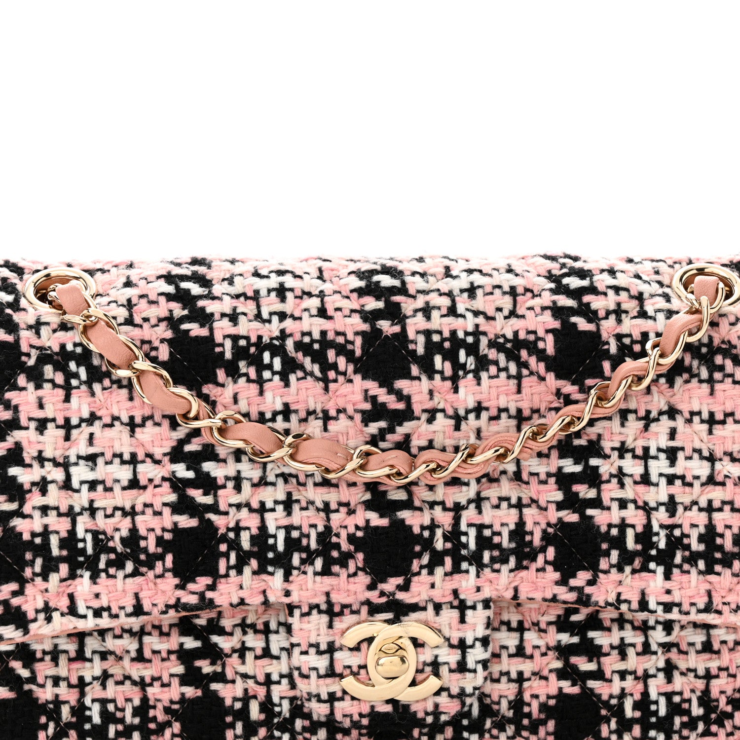 Chanel Tweed Quilted Medium Double Flap Pink Black White 8 of 12
