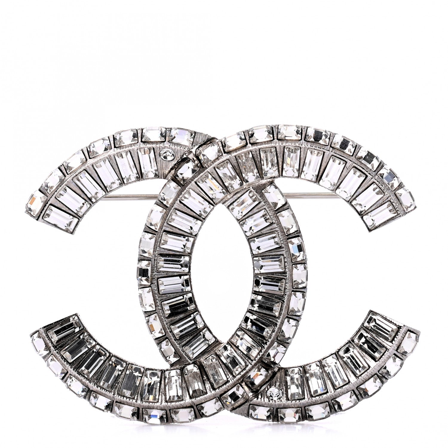 Chanel Baguette Crystal CC Brooch Silver 1 of 4