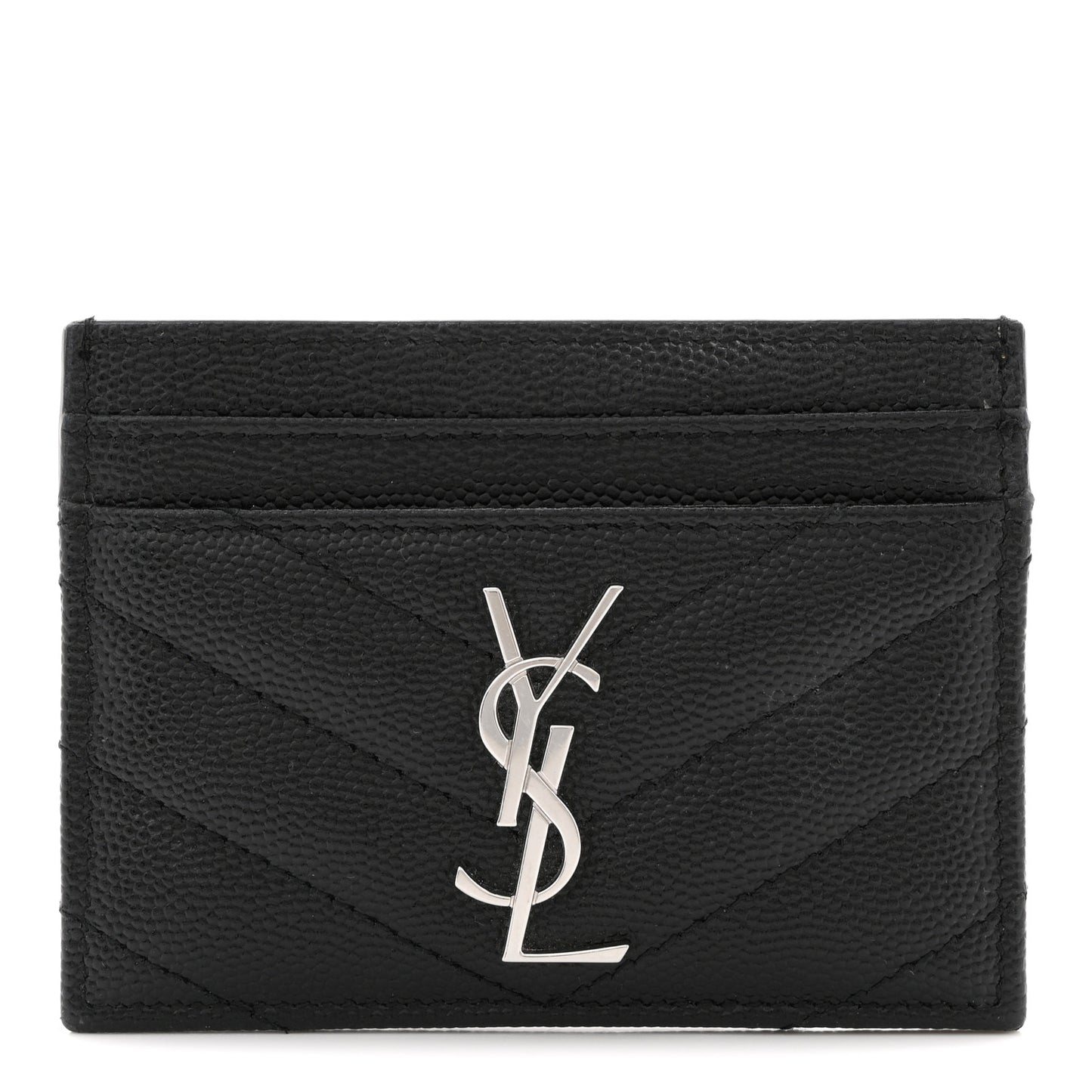 Grain De Poudre Matelasse Chevron Monogram Credit Card Case Black