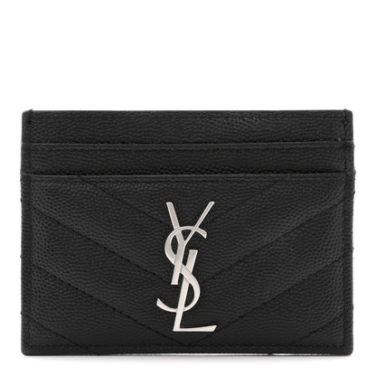 Saint Laurent Grain De Poudre Matelasse Chevron Monogram Credit Card Case Black 1 of 8
