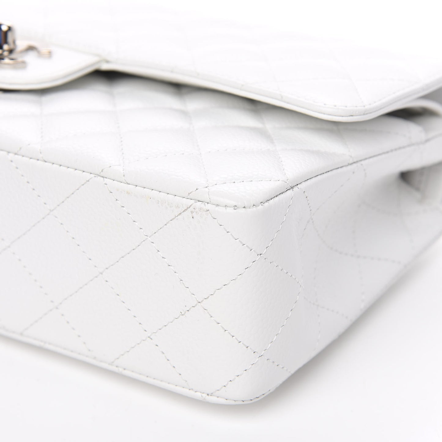 Caviar Quilted Medium Double Flap White