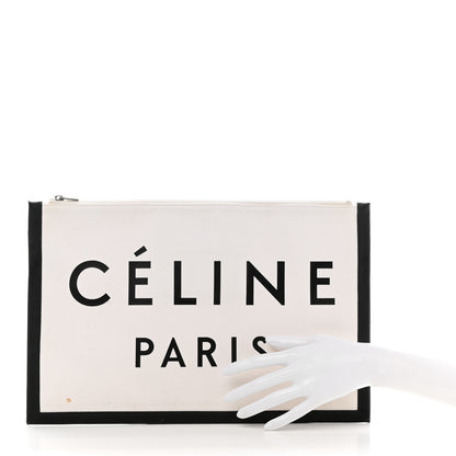 Celine Cotton Canvas Calfskin Made In Large Pouch Black 2 of 8