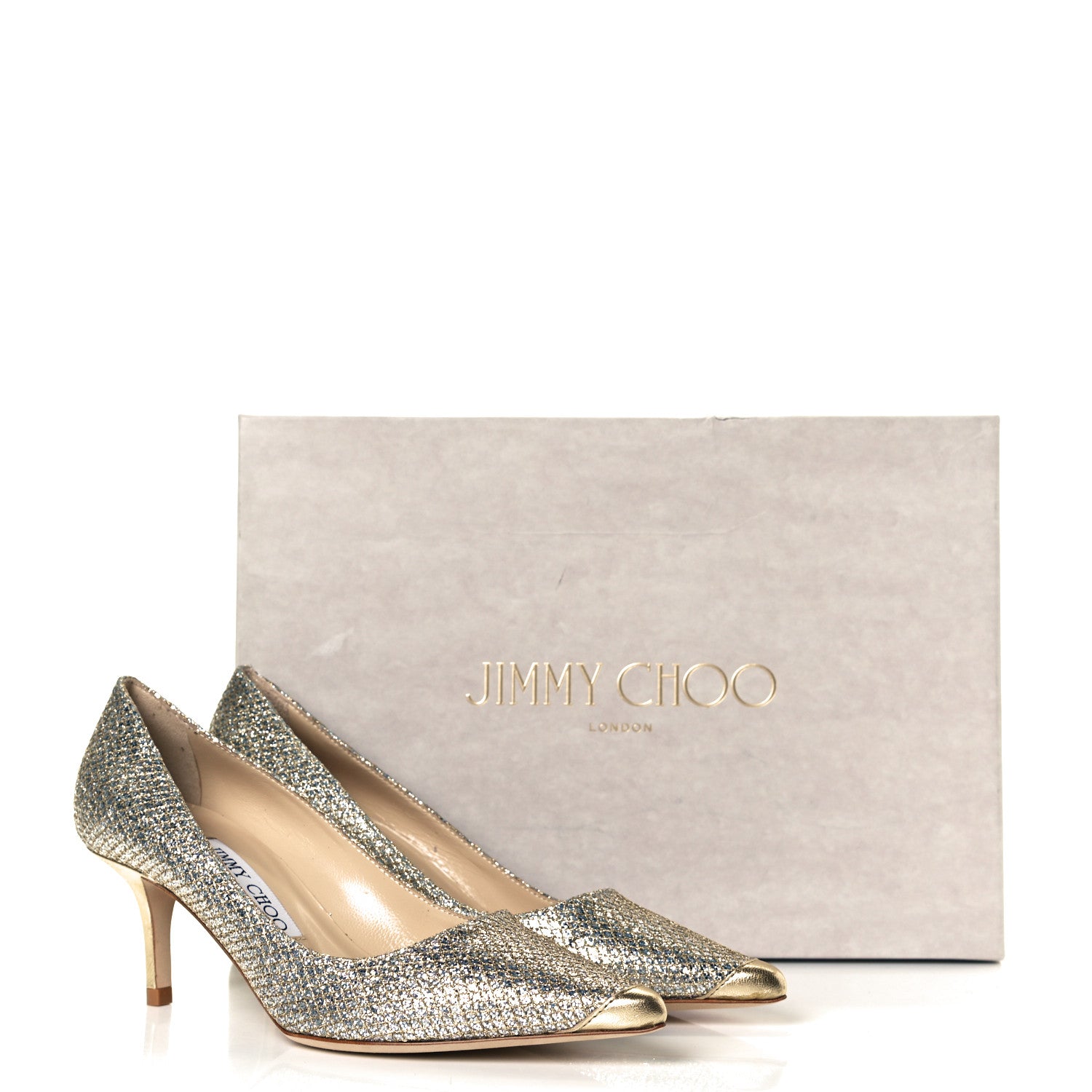 Jimmy Choo Coarse Glitter Fabric Aurora Pumps 35.5 Champagne 9 of 9