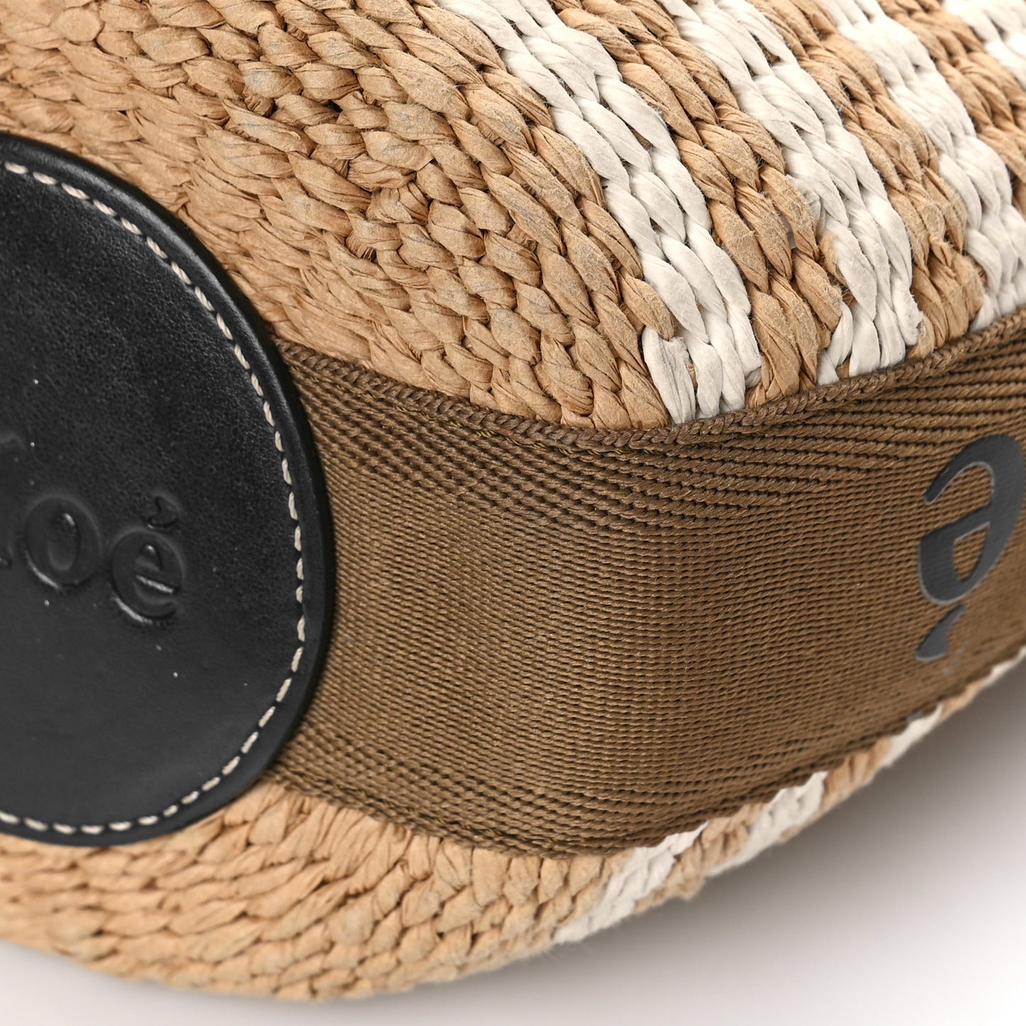 Raffia Calfskin Small Woody Striped Basket Bag Grove Brown