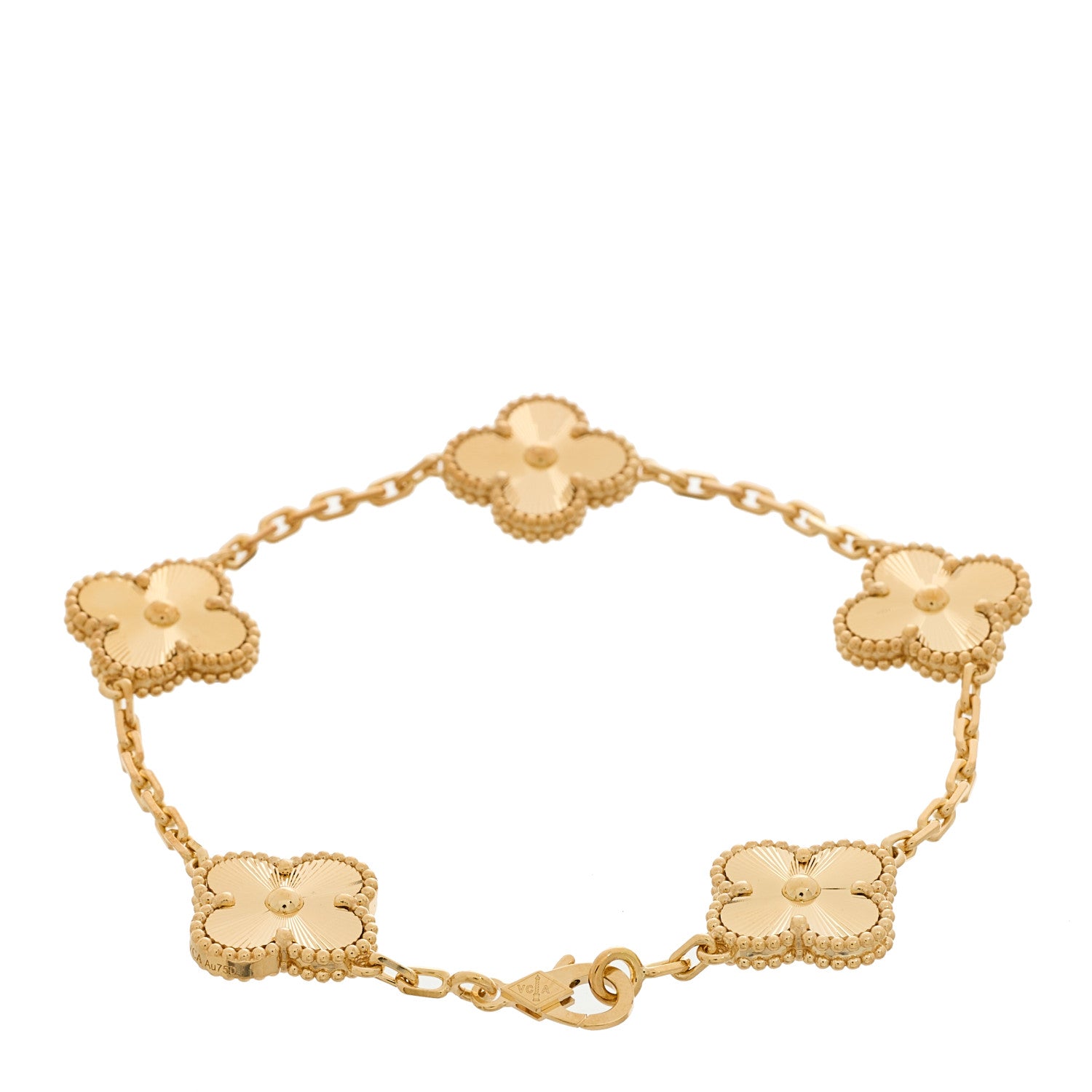 Van Cleef & Arpels 18K Yellow Gold 5 Motifs Guilloche Vintage Alhambra Bracelet 2 of 5