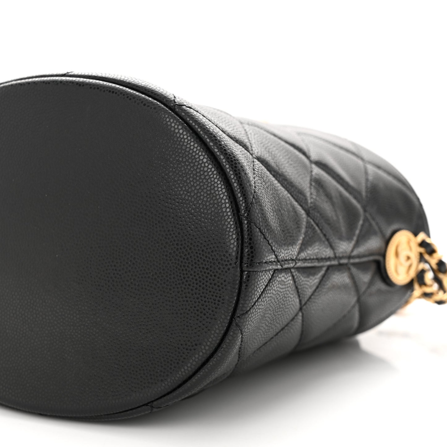 Caviar Quilted Twist Your Buttons Bucket Bag Black