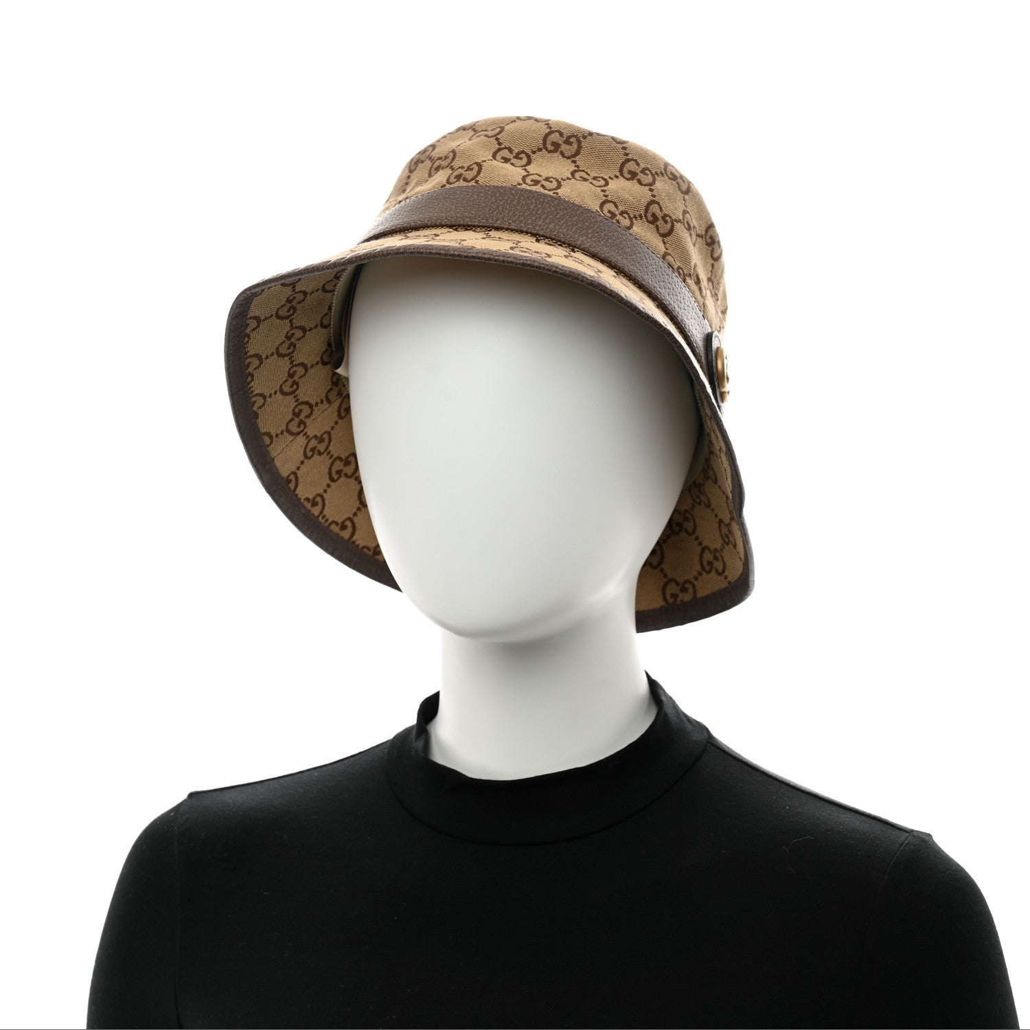 Gucci Monogram Textured Dollar Calfskin GG Jago Bucket Hat L Cacao Beige 2 of 11