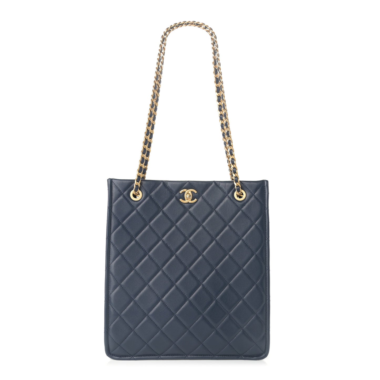 Caviar Quilted Sweet Vertical Shopping Tote Navy