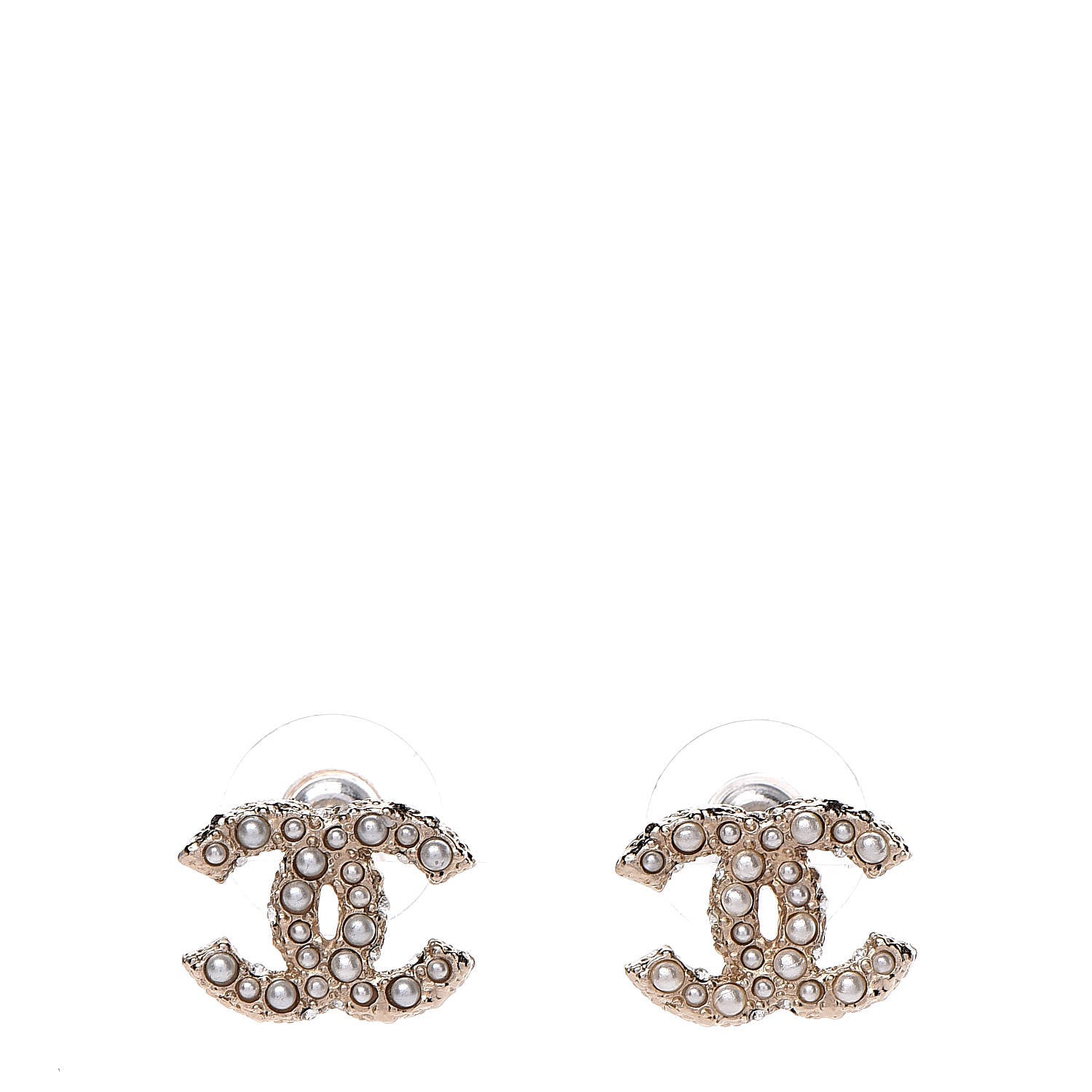 Chanel Pearl Crystal CC Earrings Gold 1 of 5