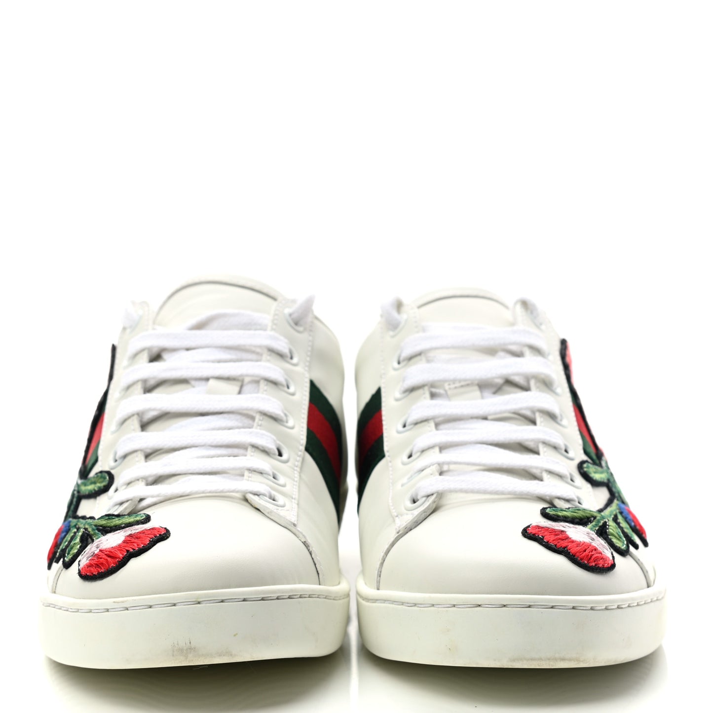Calfskin Web Floral Embroidered Womens Ace Sneakers 39 White