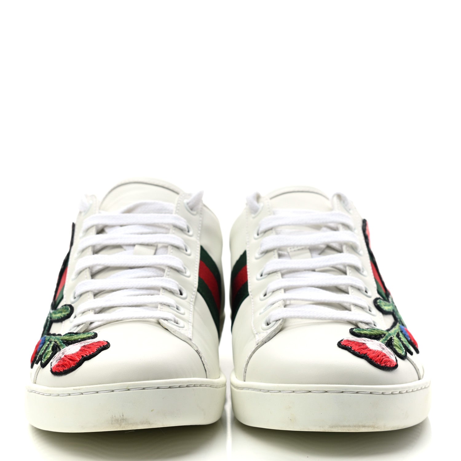 Gucci Calfskin Web Floral Embroidered Womens Ace Sneakers 39 White 2 of 11
