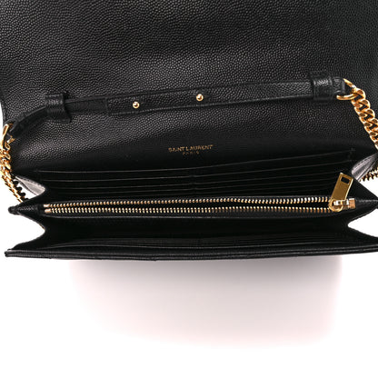Saint Laurent Grain De Poudre Matelasse Chevron Monogram Chain Wallet Black 6 of 12