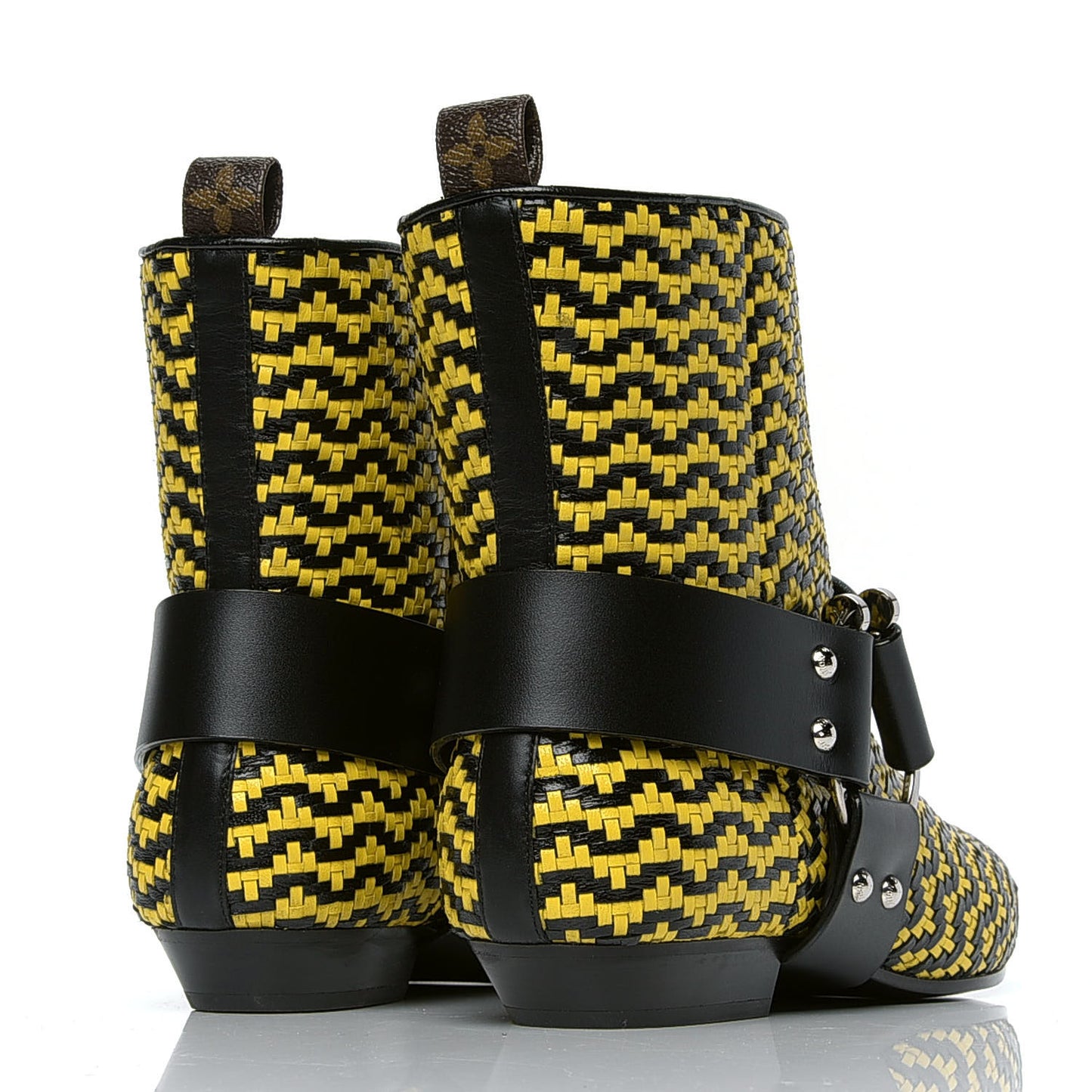 Calfskin Woven Rhapsody Ankle Boots 39 Yellow Black