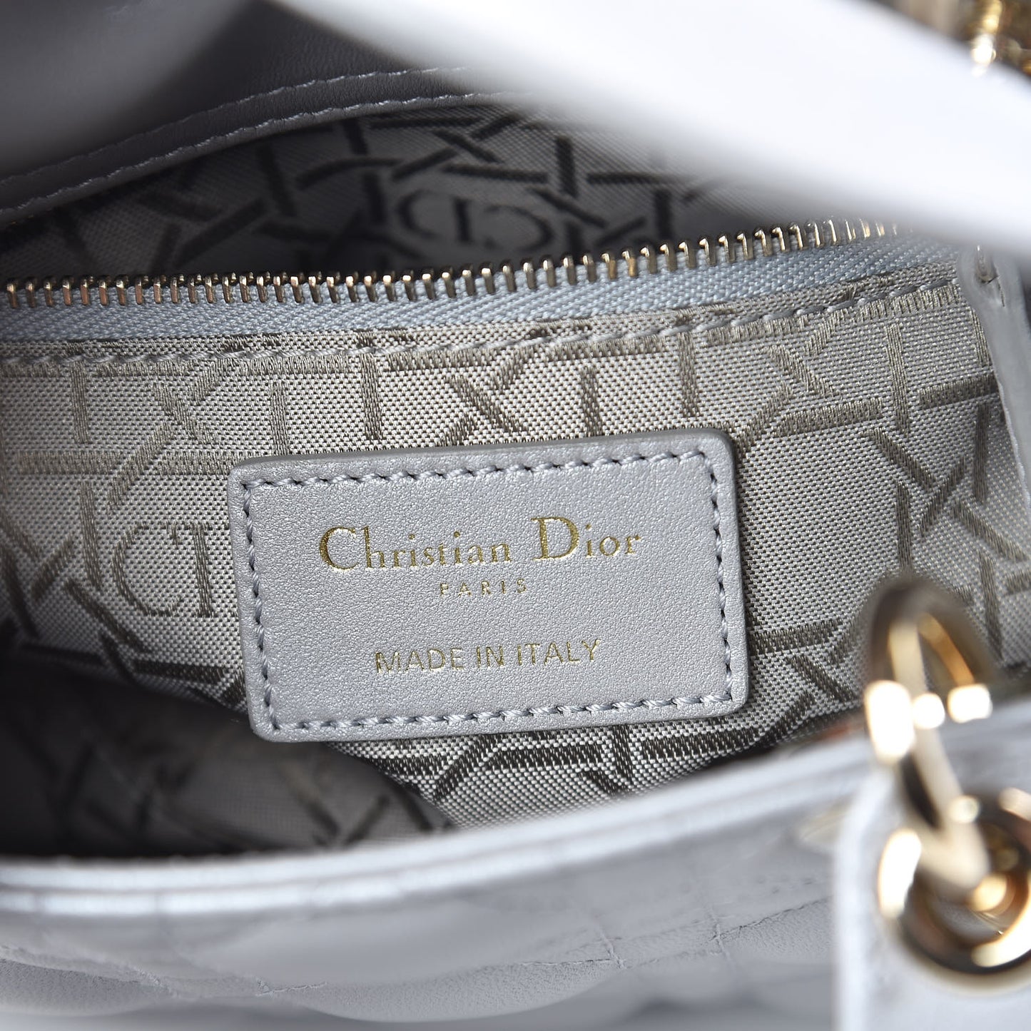 Metallic Lambskin Cannage Mini Lady Dior Grey
