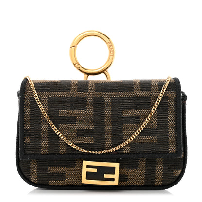 Fendi Fabric Jacquard FF 1974 Nano Baguette Charm Tobacco Moro Black 1 of 8