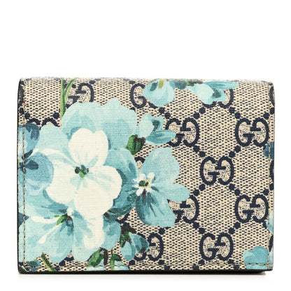 Gucci GG Supreme Monogram Blooms Card Case Wallet Beige Blue Navy Hibiscus Red 1 of 8