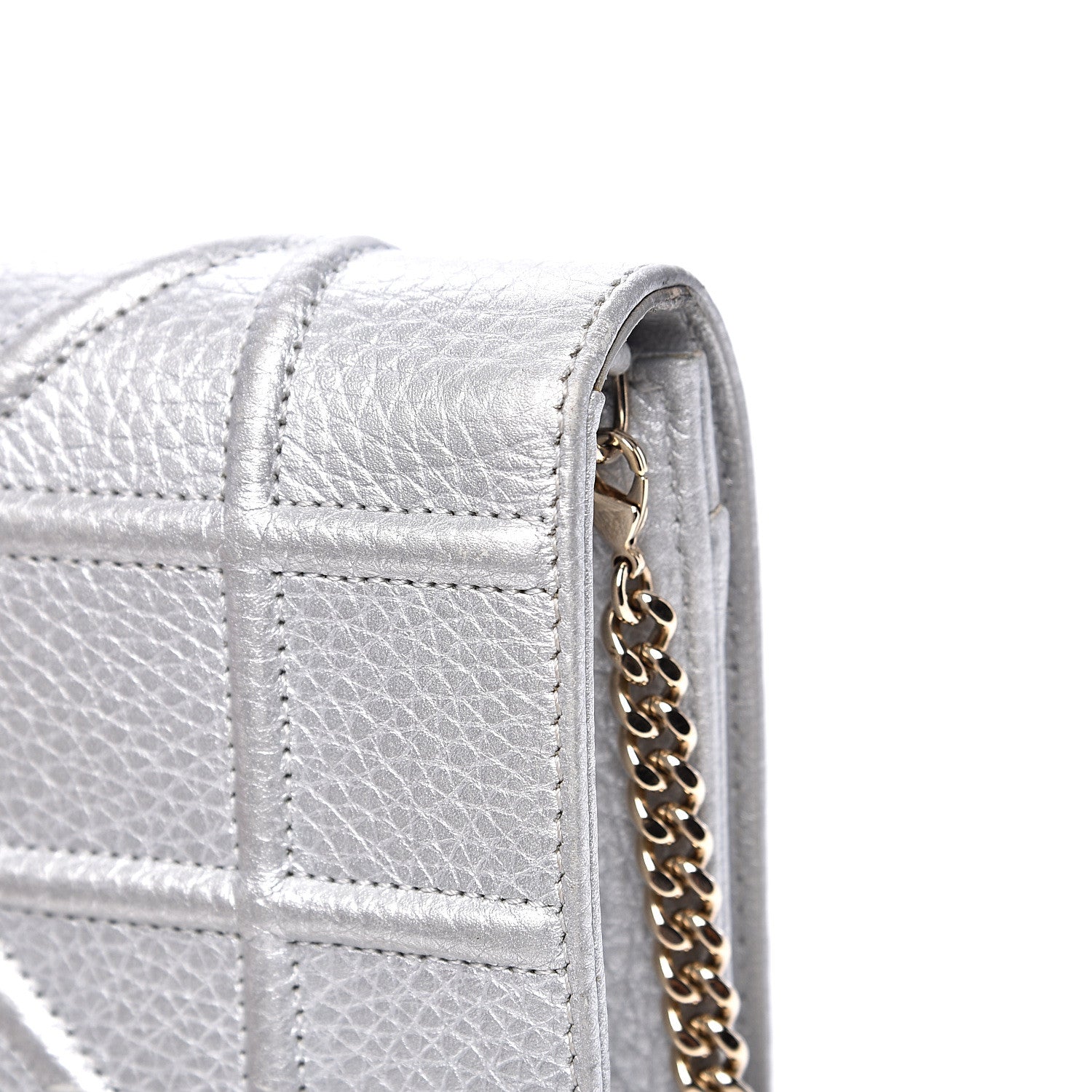 Christian Dior Metallic Grained Calfskin Diorama Wallet on Chain Pouch Silver 12 of 15