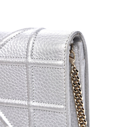 Christian Dior Metallic Grained Calfskin Diorama Wallet on Chain Pouch Silver 12 of 15