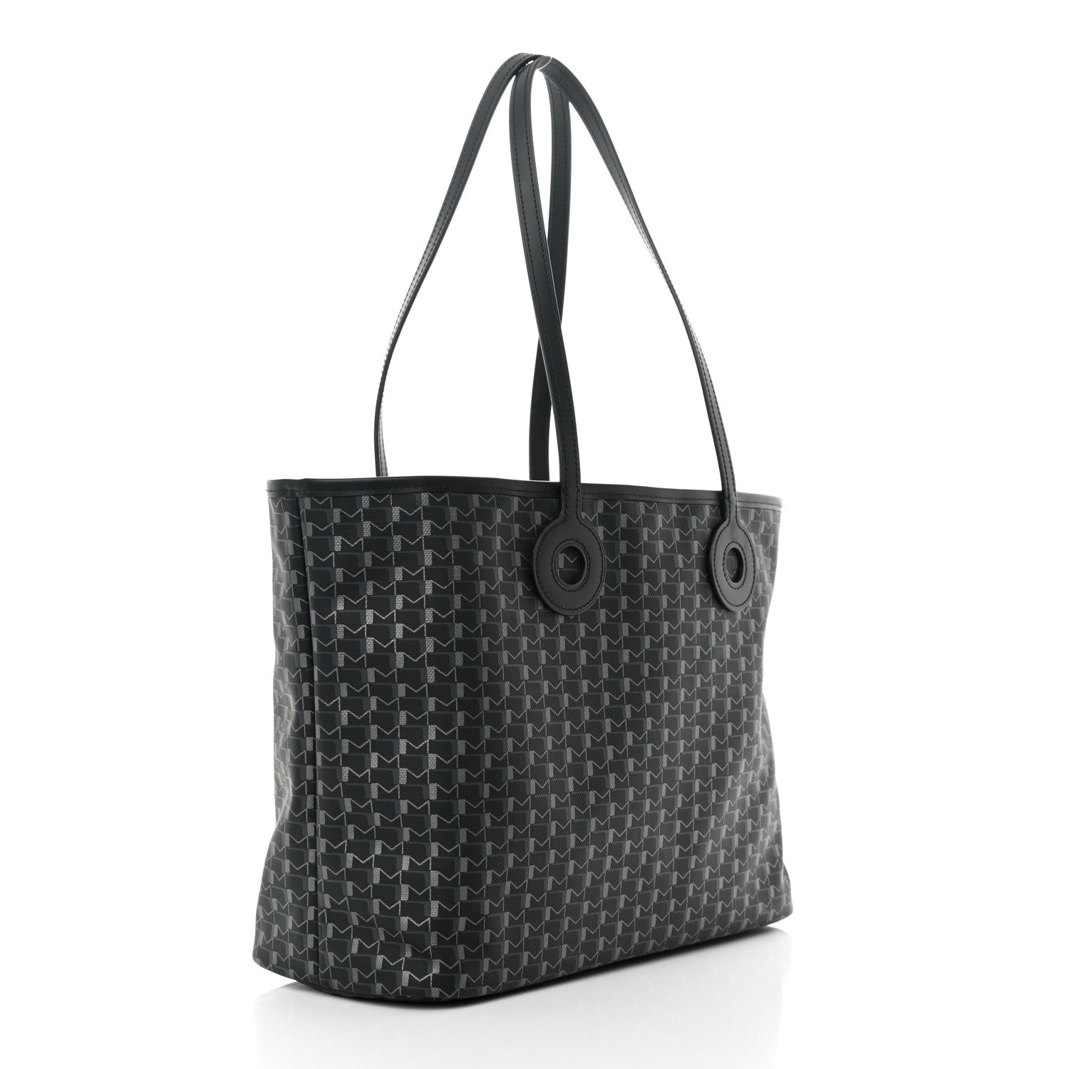 Moynat Grained Calfskin Canvas 1920 Oh! Tote Ruban MM Carbon Silver 3 of 11