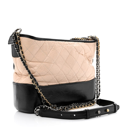 Chanel Aged Calfskin Quilted Medium Gabrielle Hobo Beige Black 3 of 19