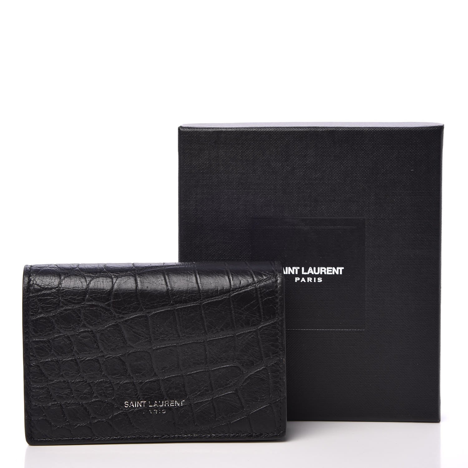 Saint Laurent Calfskin Crocodile Embossed Business Card Case Black 9 of 9