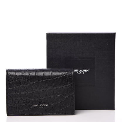 Saint Laurent Calfskin Crocodile Embossed Business Card Case Black 9 of 9